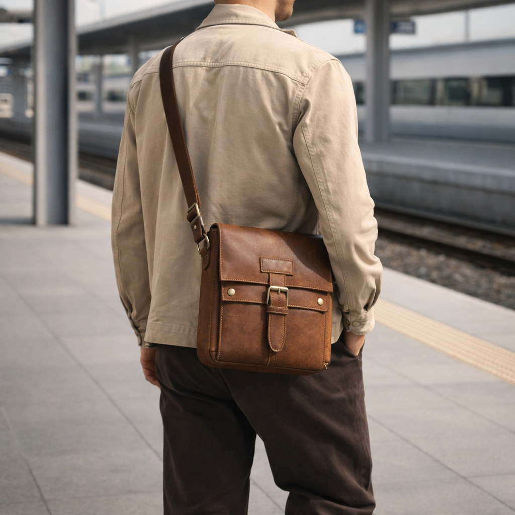 Men's Genuine Leather Casual Crossbody Shoulder Bag