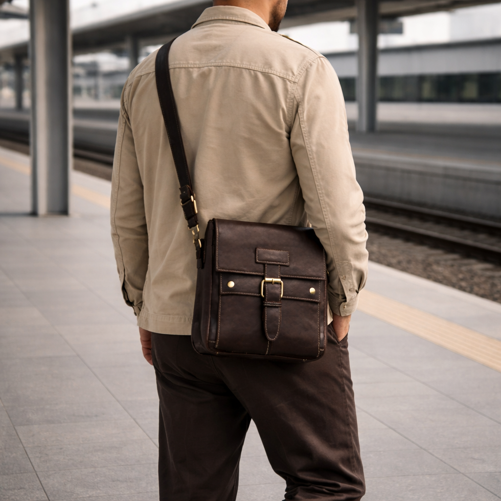 Men's Genuine Leather Casual Crossbody Shoulder Bag